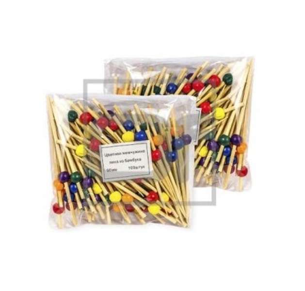 Пики "Цветная жемчужина" деревянные L90мм (упаковка 100шт.)