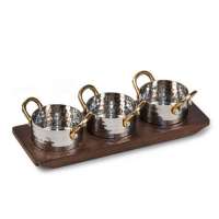 Сет сервировочный 3 кастрюльки по 140 мл на деревянной подставке  P.L.