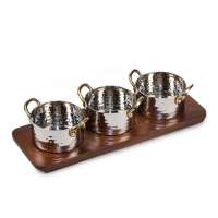 Сет сервировочный 3 кастрюльки по 350 мл на деревянной подставке  P.L.