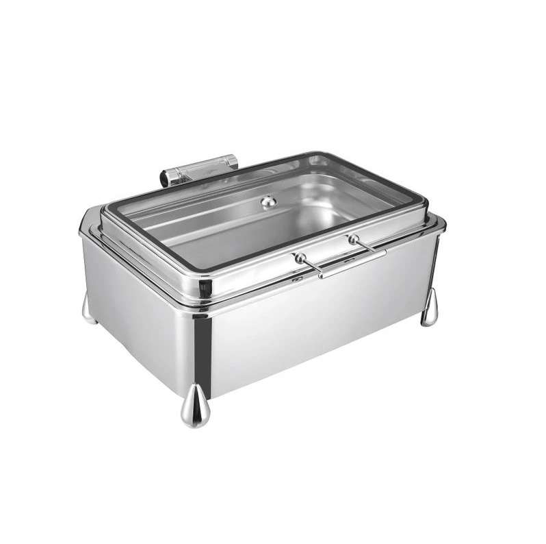 Мармит чафиндиш прямоугольный со стеклянной крышкой 12л нержавеющая сталь